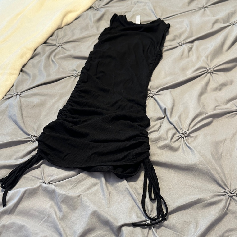 Black Ruched Drawstring Bodycon Dress